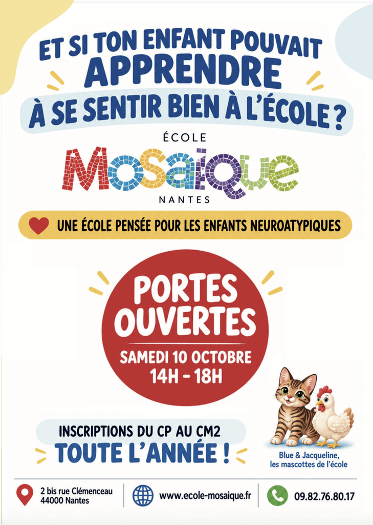 Portes ouvertes École Mosaïque Nantes 10 octobre 2026 école enfants neuroatypiques